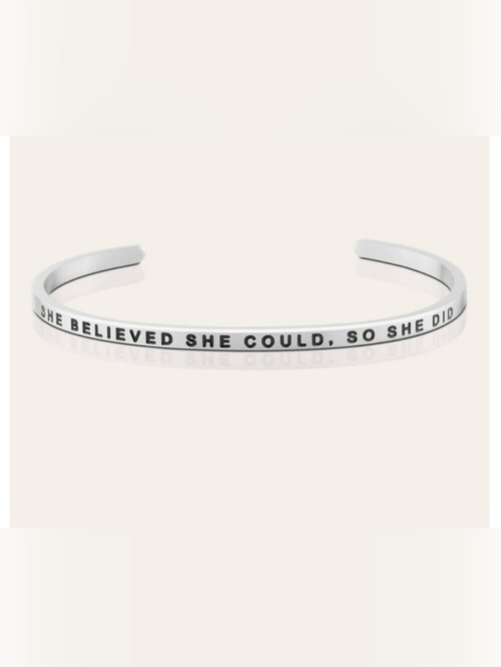 MantraBand Silver Tone Bangle Bracelet - "She Believed She Could, So She Did"